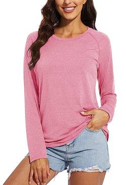 MAGCOMSEN Damen UV Schutz Shirt Langarm Laufshirt Leicht Sommershirt Langarmshirt Sportliche T-Shirt Lang Trainingsshirt, Rosa L von MAGCOMSEN