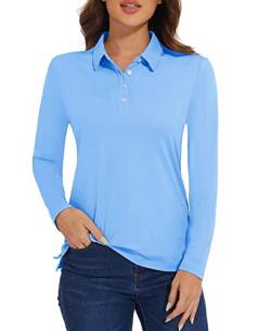 MAGCOMSEN Funktionspolo Damen Langarm Polohemd Stretch Poloshirt Golf T-Shirt Casual Langarmshirt Sportlich Polo Shirts, Hellblau XL von MAGCOMSEN