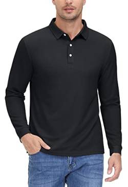 MAGCOMSEN Golf Shirts Herren Langarm Atmungsaktiv Polohemd Schnelltrockend Funktionsshirts Casual Polo T-Shirt für Männer, Schwarz, L von MAGCOMSEN