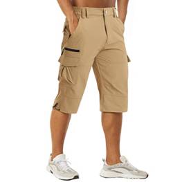 MAGCOMSEN Herren 3/4 Radhose Quick Dry Outdoor Wanderhose Sommer Stretch Bermuda Shorts Männer Kurz Jagd Angeln Hose Leicht Funktionsshorts mit Gummibund Khaki 32 von MAGCOMSEN