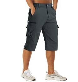 MAGCOMSEN Herren Cargo Shorts 3/4 Outdoor Sommerhose Multi Taschen Leicht Capri Hose Herren Atmungsaktiv Radhose Atmungsaktiv Kurz Arbeitshose mit Stretchbund Dunkelgrau 30 von MAGCOMSEN