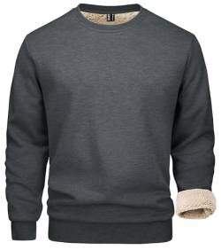 MAGCOMSEN Herren Crewneck Langarmshirt Winter Fleece Sweatshirt mit Rundhalsausschnitt Männer Stretch Outdoor Pullover Warm Laufshirt Freizeit Trainingsshirt Dunkelgrau M von MAGCOMSEN