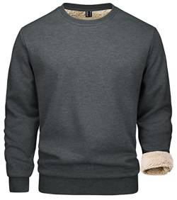 MAGCOMSEN Herren Crewneck Langarmshirt Winter Fleece Sweatshirt mit Rundhalsausschnitt Männer Stretch Outdoor Pullover Warm Laufshirt Freizeit Trainingsshirt Dunkelgrau S von MAGCOMSEN