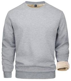 MAGCOMSEN Herren Fleece Sweatshirt Crewneck Outdoor Sweatshirt Männer O-Neck Langarm Shirt Casual Stretch Pullover Winter Sportshirt Lässige Joggingshirt Hellgrau 3XL von MAGCOMSEN