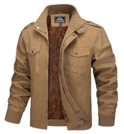 MAGCOMSEN Herren Fliegerjacke Fleece Winterjacke Warm Gefüttert Jacke für Männer Übergangsjacke Military Jacke Baumwoll Bomberjakce mit Innenfleece Khaki M von MAGCOMSEN