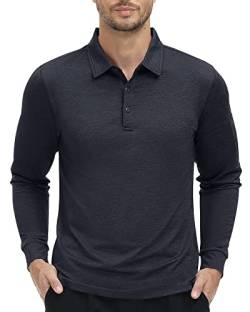 MAGCOMSEN Herren Funktions Polo Shirt Langarm Atmungsaktiv Golf Shirt Regular Fit Polohemd Sportliche Langarmshirt mit 3 Knöpfen, Schwarz L von MAGCOMSEN