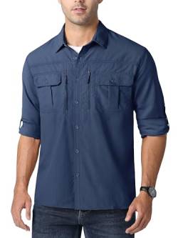 MAGCOMSEN Herren Funktionshemd Outdoor Arbeitshemd Langarm Taktisch Hemd UPF 50+ Shirts Herren Freizeithemd Atmungsaktiv Work Shirts Safari Tropenhemd Königsblau XL von MAGCOMSEN