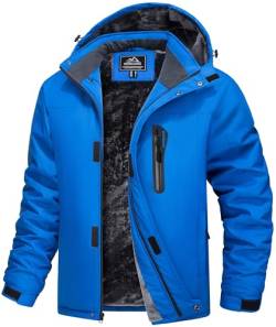 MAGCOMSEN Herren Gefüttert Snowboardjacke Wasserdicht Ski Jacke Softshell Winterjacke Männer Atmungsaktiv Fleecejacke Warme Trekkingjacke mit Kapuze Blau 3XL von MAGCOMSEN