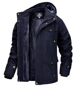 MAGCOMSEN Herren Gefüttert Winterjacke Outdoor Fleecejacke Armee Militär Jacke Herren Warm Bomberjacke Winddicht Arbeitsjacke mit 7 Taschen Dunkelblau M von MAGCOMSEN