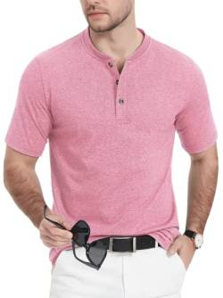 MAGCOMSEN Herren Henley Shirt Sommer Classic Baumwolle Kurzarm Atmungsaktiv Outdoorshirt Herren Leicht Sport T-Shirt Jogging Fitness Funktionsshirt Pink L von MAGCOMSEN