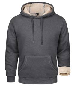 MAGCOMSEN Herren Kapuze Fleecepullover Casual Herbst Winter Hoodie Langarm Sportlich Sweatshirt Herren Gefüttert Laufpullover Warm Freizeitjacke mit Große Taschen Dunkelgrau S von MAGCOMSEN