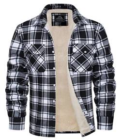 MAGCOMSEN Herren Kariert Winterjacke Gefüttert Flanellhemd Jacke Dick Plaid Freizeithemd Männer Baumwolle Arbeit Hemd Outdoor Fleece Hemdjacke mit Innenfutter Schwarz XL von MAGCOMSEN