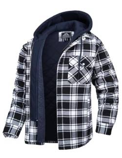 MAGCOMSEN Herren Kariert Winterjacke Outdoor Flanellhemd Plaid Kapuzenhemd Baumwolle Lässige Karohemd Männer Langarm Arbeit Hemd Hoodie Winter Frühling Gesteppt Jacke mit Multi Taschen Schwarz 3XL von MAGCOMSEN