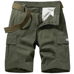 MAGCOMSEN Herren Kurze Freizeithose Sommer Baumwolle Bermuda Atmungsaktiv Outdoor Shorts Männer Cargo Caprihosen Lässige Arbeitshose Gummibund Jagdhose mit Vielen Taschen Armeegrün 32 von MAGCOMSEN