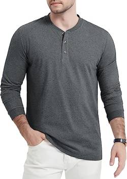 MAGCOMSEN Herren Langarm Henley Shirt Silm Fit Baumwolle T-Shirt Herbet Stretch Freizeitshirt Männer Outdoor Wandershirt Leicht Fitness Sportshirt Dunkelgrau XXL von MAGCOMSEN