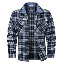 MAGCOMSEN Herren Langarm Karierts Hemd Shirt Outdoor Plaid Hemden Checked Flanell Hemdjacke Männer Baumwolle Arbeitshemd Frühling Herbst Lässige Karohemd mit Revers Dunkelblau XXL von MAGCOMSEN