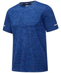 MAGCOMSEN Herren Laufshirts Schnelltrocknend Fitnessshirts Rundhals Sport T-Shirts Leicht Kurzarm Männer Outdoor Wandershirts Atmungsaktiv Sommershirts Casual Basic Tshirt Königsblau 3XL von MAGCOMSEN