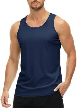 MAGCOMSEN Herren Leicht Achselshirt Sommer Tank Top Stringer Fitnessshirt Herren Quick Dry Atmungsaktiv Shirt für Wandern Laufen Rundhals Casual T-Shirt Dunkelblau L von MAGCOMSEN