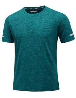 MAGCOMSEN Herren Meliert Sport T-Shirts Sommer Funktionsshirts Schnelltrocknend Jogging Shirt Männer Kurzarm Wandershirts Leicht Casual Oberteile Mit Reflektierender Streifen Jadegrün 3XL von MAGCOMSEN