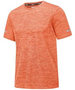 MAGCOMSEN Herren Outdoor Sportshirts Kurzarm T-Shirts Meliert Fitnessshirts Quick Dry Funktionsshirts Herren Leicht Sommer Shirt Atmungsaktiv Laufshirts mit Reflektierender Streifen Orange 3XL von MAGCOMSEN