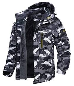 MAGCOMSEN Herren Outdoorjacke Winter Warm Skijacke Winddicht Wasserdicht Trekkingjacke Männer Fleece Gefüttert Wandern Jacke Verdickt Softshell Funktionsjacke mit Kapuze Schwarz-Camo M von MAGCOMSEN