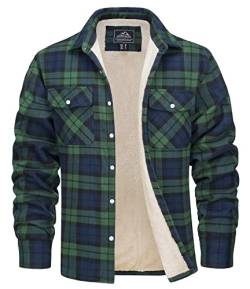 MAGCOMSEN Herren Plaid Fleecejacke Kariertes Hemdjacke Warm Gefüttert Holzfällerhemd Herren Dick Karohemd Baumwolle Arbeitshemd Winter Flanellhemd Button-Down Mantel Grün 3XL von MAGCOMSEN