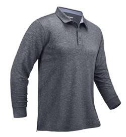 MAGCOMSEN Herren Polo Shirt Langarm Funktionsshirt Outdoor Golfshirt mit 1/4 Knopfleiste Männer Schnelltrockend Wandernshirt Polyester Meliert Laufshirts Dunkelgrau L von MAGCOMSEN