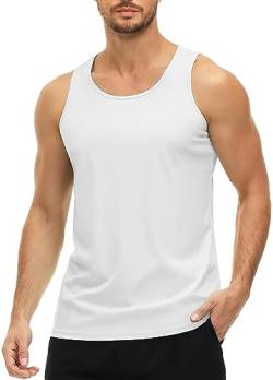 MAGCOMSEN Herren Tanktop T-Shirt Ohne Ärmel Fitness Shirt UV Schutz Muskelshirt Männer Leicht Sportshirt Schnell Trockend Stretch Funktionsshirts für Jooging Gym Weiß XL von MAGCOMSEN