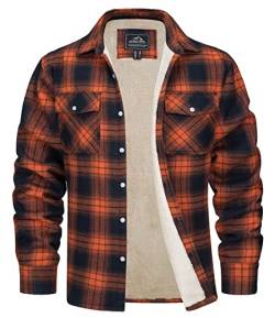 MAGCOMSEN Herren Thermohemd Warme Kariertes Hemd Gefüttert Plaid Jacke Baumwolle Holzfällerhemd Herren Flanell Winterjacke Lässig Outdoor Übergangsjacke mit Multi Taschen Orange L von MAGCOMSEN