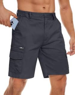 MAGCOMSEN Herren Vintage Short Kurz Baumwolle Cargo Shorts mit 7 Taschen Herren Outdoor Bermuda Shorts Sommer Halblang Casual Freizeithose Dunkelgrau 32 von MAGCOMSEN