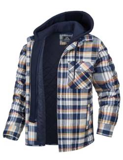 MAGCOMSEN Herren Winter Freizeithemd Kariert Fleece Hemd Hoodie Baumwolle Langarm Flanellhemd Männer Thermo Arbeitshemd Gefüttert Plaid Mantel Lässige Karohemd Jacke mit Abnehmbar Kapuze Gelb XXL von MAGCOMSEN