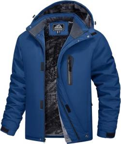 MAGCOMSEN Herren Winter Skijacke Atmungsaktiv Gefüttert Jacke Wasserdicht Softshelljacke Herren Warme Outdoorjacke mit Vielen Taschen Wandern Trekking Übergangsjacke Dunkelblau 3XL von MAGCOMSEN