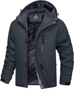 MAGCOMSEN Herren Winter Softshelljacke Winddicht Wasserdicht Skijacke Warme Fleecefutter Wanderjacke Freizeit Gefüttert Winterparka Trekking Arbeit Jacke mit Zip Taschen Dunkelgrau XL von MAGCOMSEN