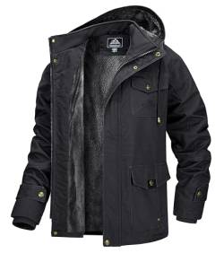 MAGCOMSEN Herren Winter Übergangsjacke Warm Winterjacke mit Fellkapuze Herren gefüttert Parka Mantel Dick Outdoor Cargojacke Grau 3XL von MAGCOMSEN