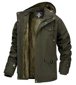 MAGCOMSEN Herren Winterjacken Fleece Gefüttert Übergangsjacke US Militär Jacken Männer Outdoor Arbeitsjacke Warm Wiinter Kapuzenjacke Armeegrün 2XL von MAGCOMSEN