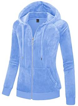 MAGCOMSEN Kapuzenpullover Damen Warm Sport Hoodie Velour Winddicht Sweatshirt Basic Laufen Fleecejacke Damen Freizeit Langarmshirt Slim Fit Training Funktion Kapuzenjacke Hellblau XL von MAGCOMSEN