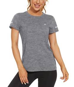 MAGCOMSEN Kurzarmshirts Damen Atmungsaktiv Sommershirts Leichte Sport Shirt Outdoor Funktionsshirts Damen Lässig Freizeit T-Shirts Crewneck Basic Tops für Fitness Yoga Hellgrau M von MAGCOMSEN