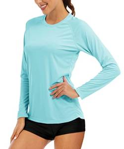 MAGCOMSEN Langarmshirt Damen Leicht Funktionsshirt Quick Dry Sonnenschutz Shirts Frauen Outdoor Trainingsshirt Fitness Jogging Shirts Atmungsaktiv Trekking Wandershirts Seeblau L von MAGCOMSEN