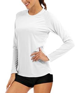 MAGCOMSEN Langarmshirt Damen UV Shirt Leicht Sonnenschutz Laufshirt Quick Dry Einfarbige Sportshirt Frauen Outdoor Trainingsshirt Atmungsaktiv Wandershirts Weiß L von MAGCOMSEN