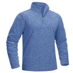 MAGCOMSEN Langarmshirt Fleece Pullover Herren Laufshirt mit Stehkragen Wandern Radshirt 1/2 Zip Sweatshirt für Männer, Blau Grau, 3XL von MAGCOMSEN