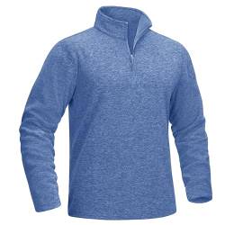 MAGCOMSEN Langarmshirt Fleece Pullover Herren Laufshirt mit Stehkragen Wandern Radshirt 1/2 Zip Sweatshirt für Männer, Blau Grau, L von MAGCOMSEN