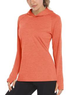 MAGCOMSEN Laufshirt Damen Langarm Sommer UPF 50+ Langarmshirt Sonnenschutz Shirt Basic Trainingsshirt Running Longsleeve, Orange M von MAGCOMSEN