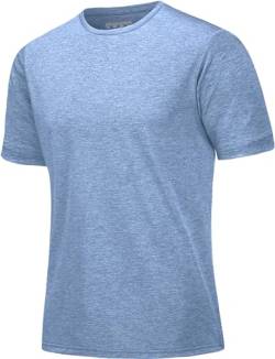 MAGCOMSEN Laufshirt Herren Kurzarm Sportshirt Atmungsaktiv Trainingsshirt Regular Fit Casual Shirt Funktionsshirt Surfer Shirt Wandershirt Hellblau S von MAGCOMSEN