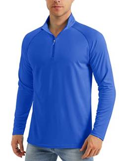 MAGCOMSEN Longsleeve Herren UPF 50+ Schnelltrocknend Sportshirt mit 1/4 Zip Leicht Langarmshirt, Königsblau, 3XL von MAGCOMSEN