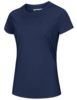 MAGCOMSEN Outdoor Shirt Damen Leicht Sommer Wandershirt UV Schutzkleidung Damen Atmungsaktiv Basic Kurzarm T-Shirt Rashguard Bade Laufshirts für Sport Dunkelblau 2XL von MAGCOMSEN
