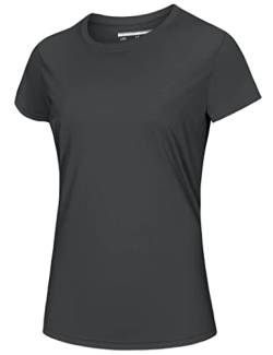 MAGCOMSEN Outdoor Shirt Damen Leicht Sommer Wandershirt UV Schutzkleidung Frauen Atmungsaktiv Basic Kurzarm T-Shirt Rashguard Bade Laufshirts für Sport Dunkelgrau 2XL von MAGCOMSEN