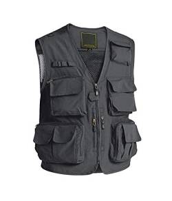 MAGCOMSEN Outdoor Weste Herren Leicht Freizeit Weste Regular Fit Funktionsweste Herren Safari Weste Frühling Sommer Ärmellos Weste für Jagd Wandern Grau 2XL von MAGCOMSEN