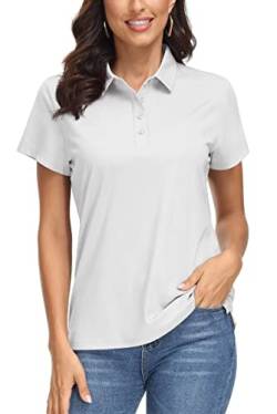 MAGCOMSEN Polo Shirts Damen Funktions Poloshirt Kurzarm UV Schutz Laufshirt Outdoor Golf T-Shirt Polyester Wandershirt, Weiß XXL von MAGCOMSEN