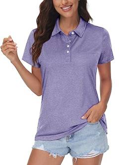 MAGCOMSEN Polohemd Damen Meliert Sportshirts Schnell Trockend Polo T-Shirts Tennis Yoga Kurzarm Damen Stretch Sommershirts Klassisch Gym Trainingsshirts Hellviolett M von MAGCOMSEN