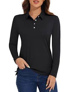 MAGCOMSEN Poloshirt Langarm Damen mit Kragen Sportshirt Atmungsaktiv Funktionsshirt Leicht Wandershirt Polo Langarmshirt, Schwarz XXL von MAGCOMSEN